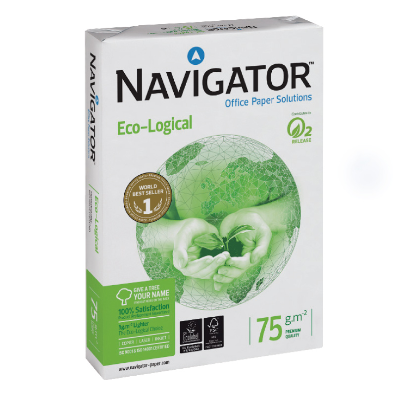 Papīrs NAVIGATOR ECO-LOGICAL A4 75g/m2, 500 loksnes/iepakojumā