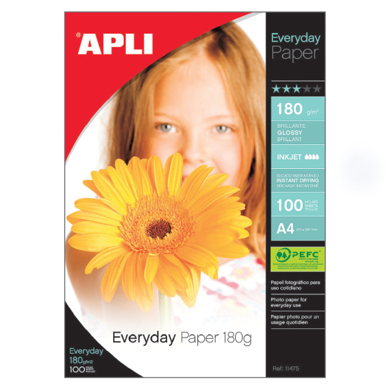 Fotopapīrs APLI Everyday paper InkJet, glancēts, A4 180g/m2, 100 loksnes