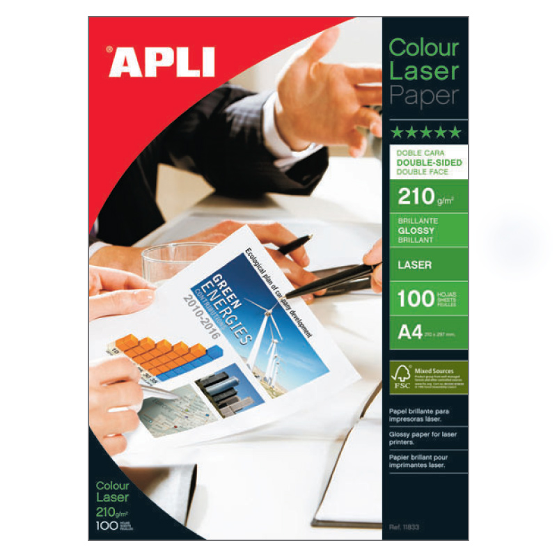 Papīrs APLI Colour Laser Glossy A4 210g/m2, divpusīgs, 100 loksnes/iepakojumā