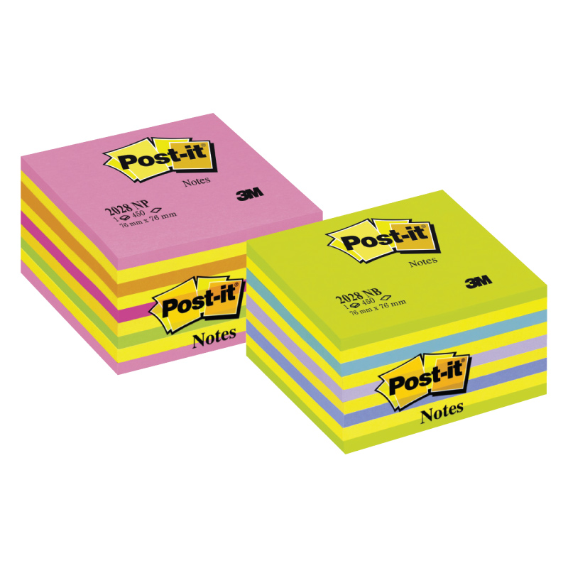 Piezīmju līmlapiņu kubs POST-IT Lollipop, 76x76mm, neonzila-zaļa toņos