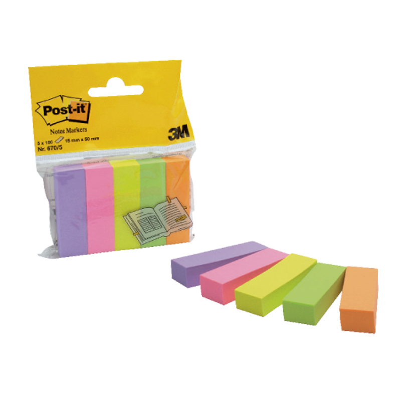 Pašlīpošie indeksi POST-IT 15x50mm, 5 krāsas, papīra