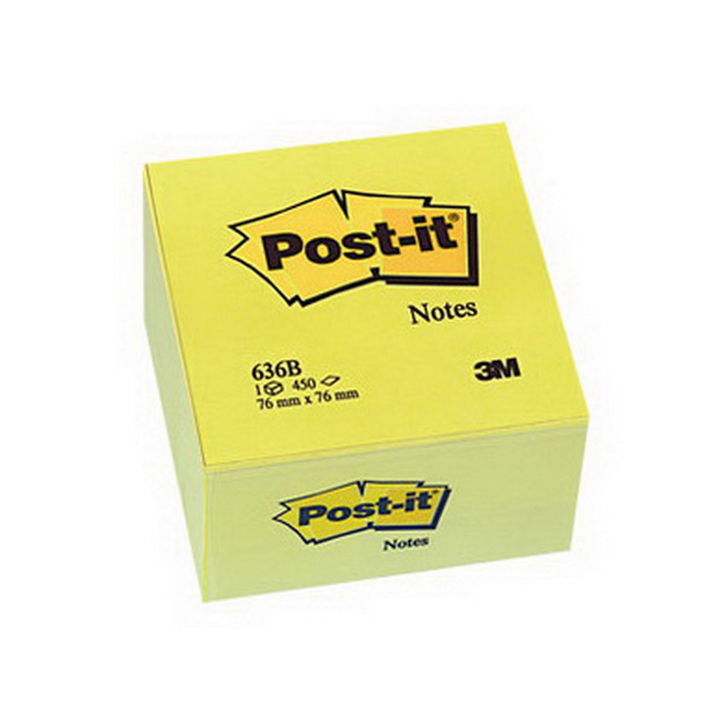 Piezīmju līmlapiņu kubs POST-IT, 76x76mm,450 lapiņas dzeltenā krāsā