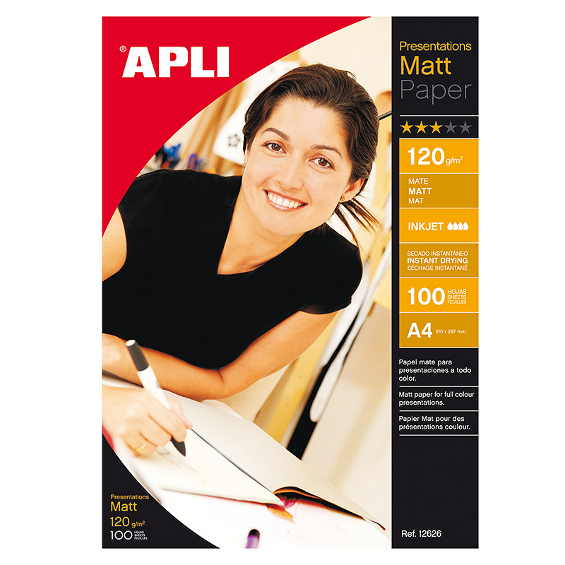 Papīrs APLI InkJet Matt A4 120g/m2, 100 loksnes/iepakojumā