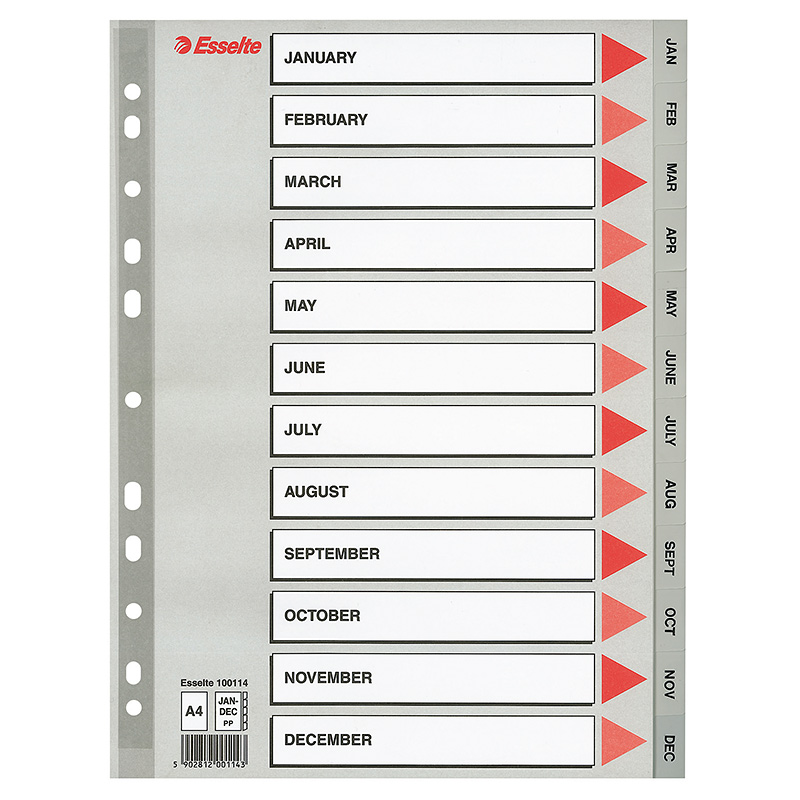 Sadalītājs dokumentiem Esselte A4 formāts, Jan.-Dec., plastikāta
