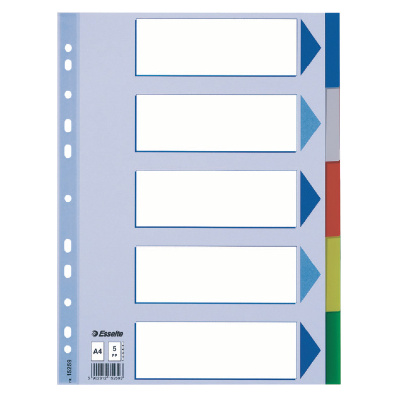 Sadalītājs dokumentiem Esselte, A4 formāts, 1-5 krāsains, plastikāta