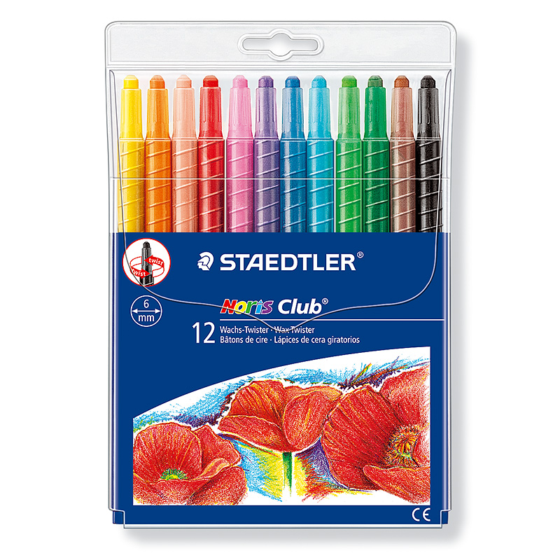 Vaska krītiņi plastmasas korpusā STAEDTLER NORIS CLUB 221 diametrs 6mm, 12 krāsas