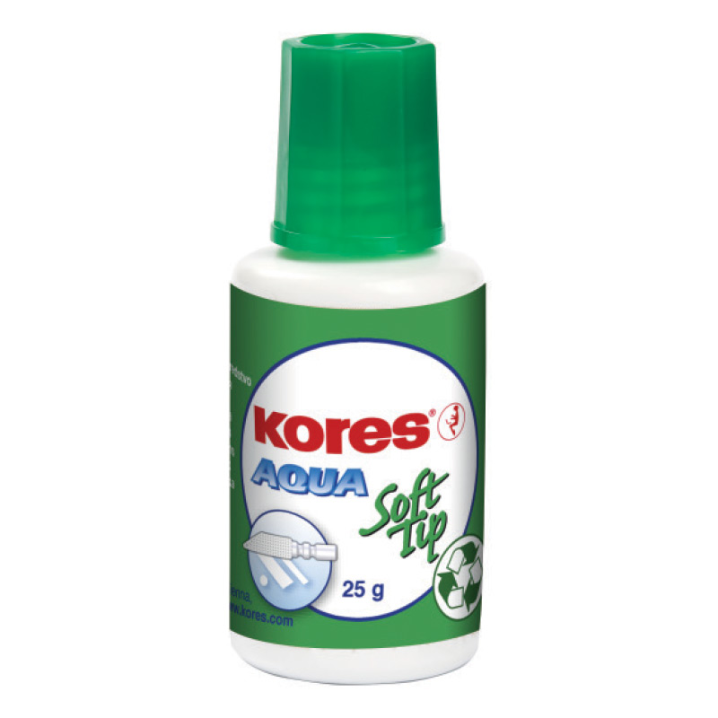 Korekcijas tepe KORES Aqua uz ūdens bāzes 20 ml, ar mīkstu galu