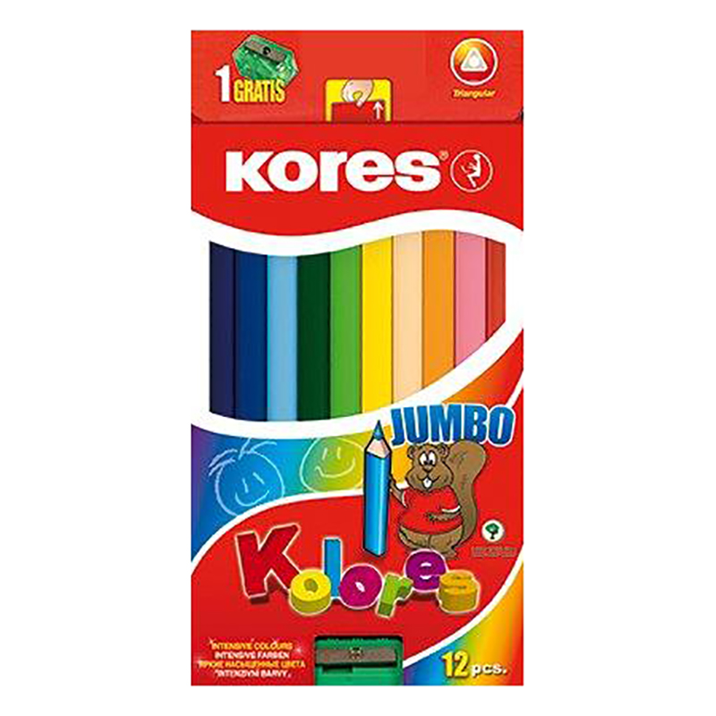 Krāsainie zīmuļi KORES KOLORES JUMBO, trīstūrveida, 12 gb.