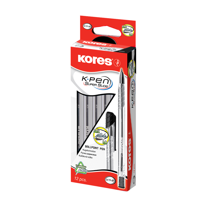 Lodīšu pildspalva KORES SOFT GLIDE K11 M 0.7 mm melna