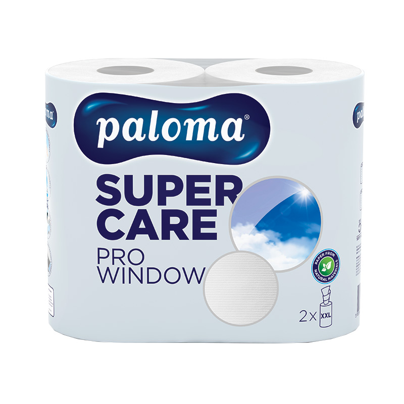 Papīra dvieļi PALOMA SUPER CARE Pro window, 1 sl., 2 ruļļi, nebalināti