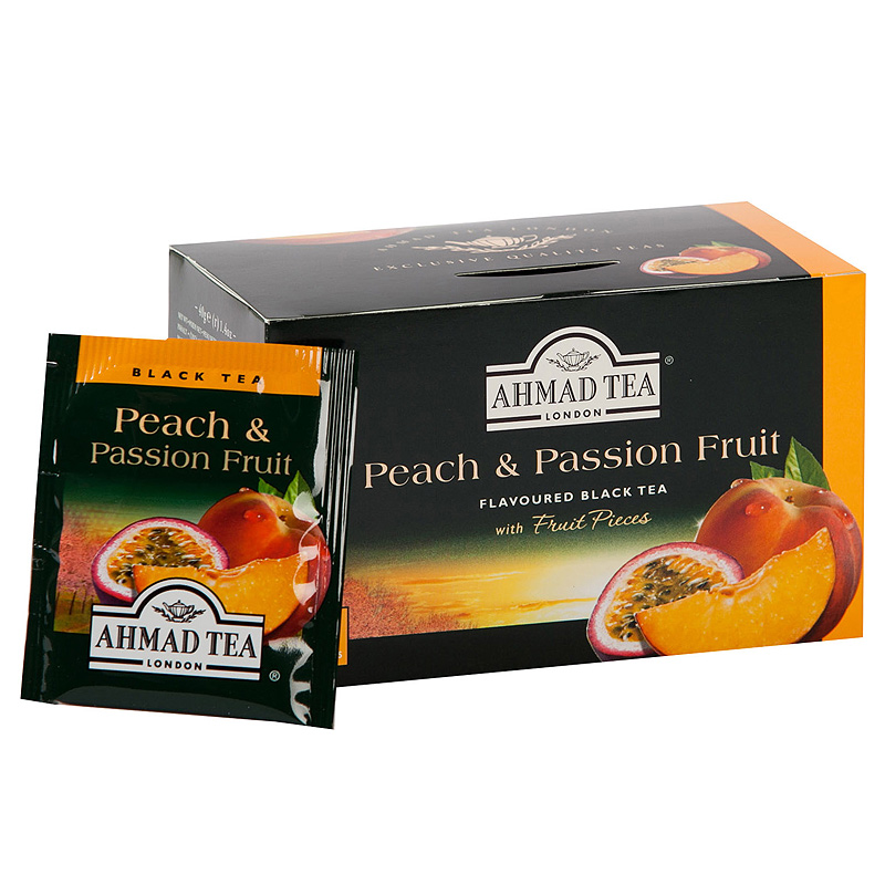 Melnā tēja AHMAD Alu PEACH & PASSION FRUIT, 20 x 2 g maisiņi paciņā