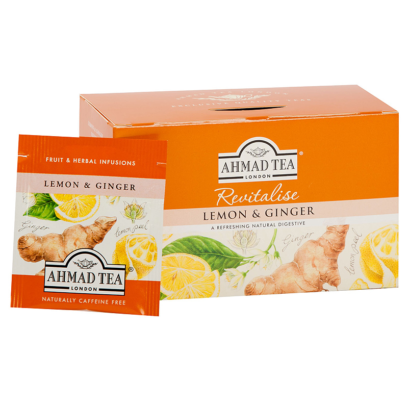 Zāļu tēja AHMAD Alu LEMON & GINGER, 20 maisiņi x 2 g paciņā