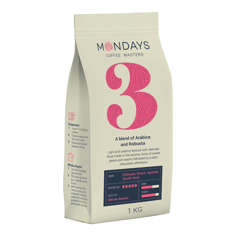 Kafijas pupiņas MONDAYS Nr.3, Arabica un Robusta, 1 kg