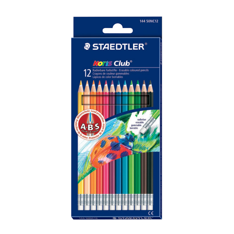 Krāsainie zīmuļi ar dzēšgumiju STAEDTLER NORIS CLUB ERASABLE 12 krāsas