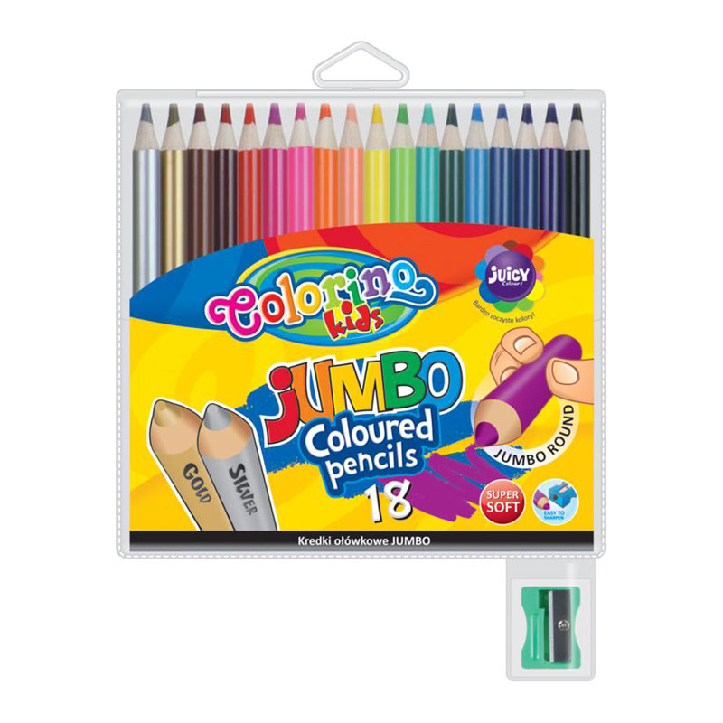 Krāsainie zīmuļi COLORINO KIDS JUMBO 18 krāsas, apaļi, komplektā asināmais