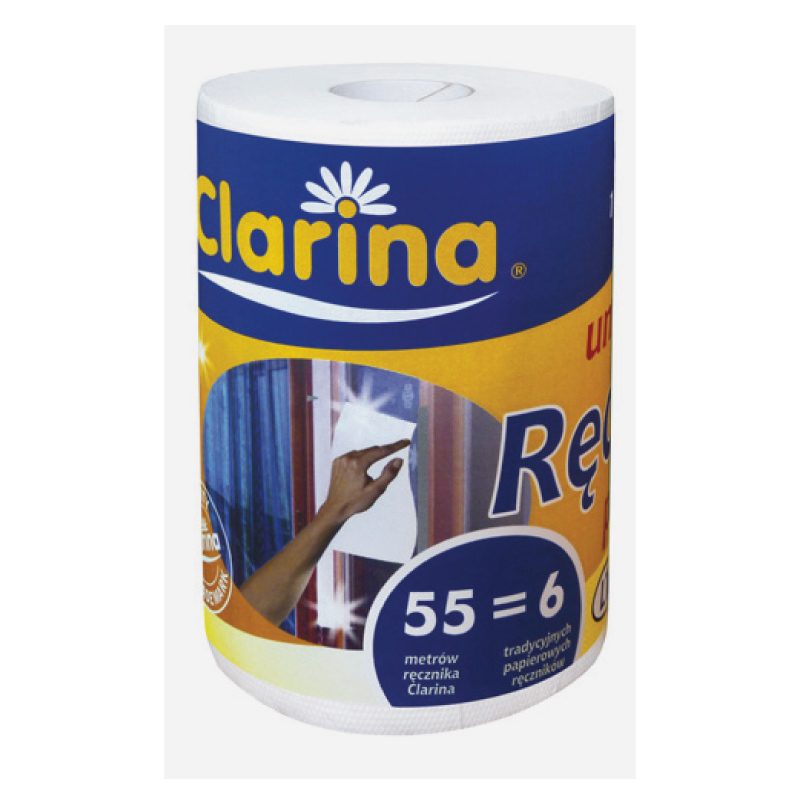 Papīra dvielis CLARINA, 100% celuloze, 2 sl., 300 loksnes, 22 cm x 60 m