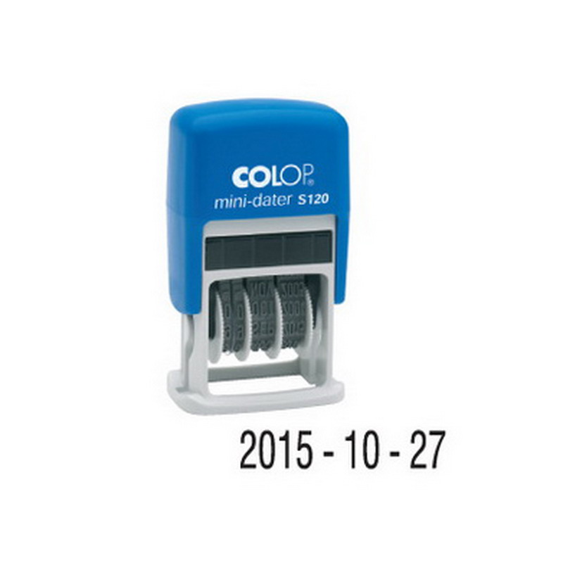 Zīmogs COLOP Mini-Dater S120 D16 (ISO standarts YYYY-MM-DD) zils korpuss, zils spilventiņš
